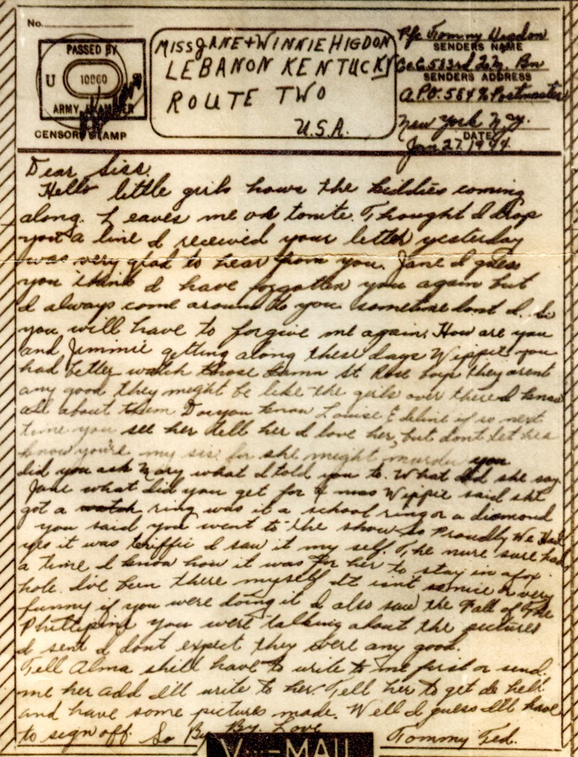 1944-01-27 - V-mail letter 3 - 1 page - 4.1875 X 5.0625 bifolded on 4.1875 X 5.75 paper