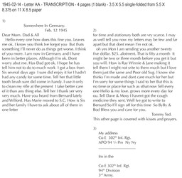 1945-02-14 - Letter AA - TRANSCRIPTION - 4 pages (1 blank) - 3.5 X 5.5 single-folded from 5.5 X 8.375 on 11 X 8.5 paper
