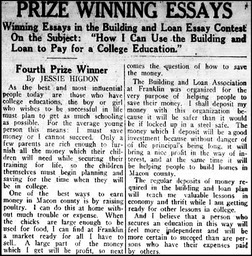 Jessie Higdon, Feb 24th 1927, prize-winning essay