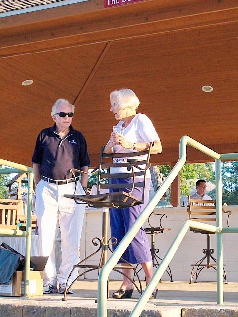 Nan Harrison talks with Hal Higdon before his talk