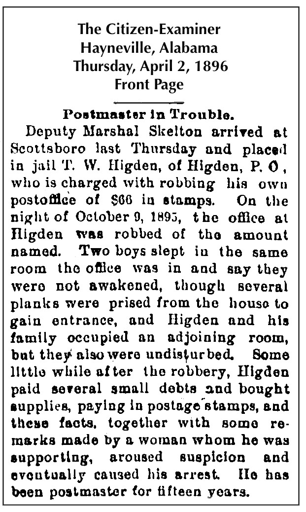 The Citizen-Examiner (Hayneville, Alabama) Thursday, April 2, 1896, Front Page